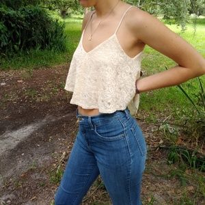 Vintage A'GACI Lace Gold Sparkle Glitter Crop Top
